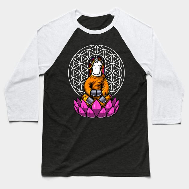 Unicorn Buddha Zen Yoga Meditation Flower Of Life Baseball T-Shirt by underheaven